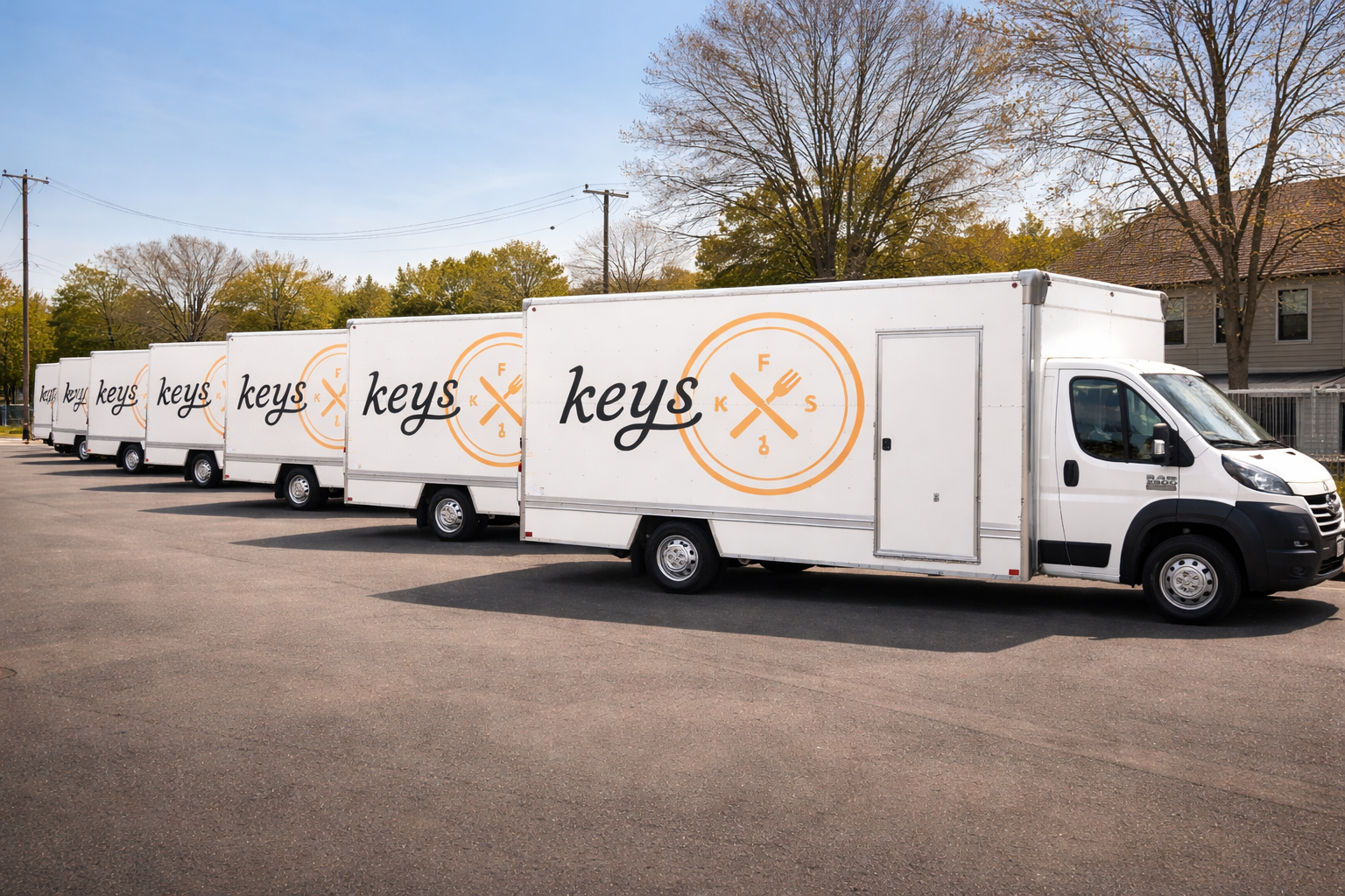 The KEYS Food Service delivery fleet lined up at the commissary, ready to roll out morning routes